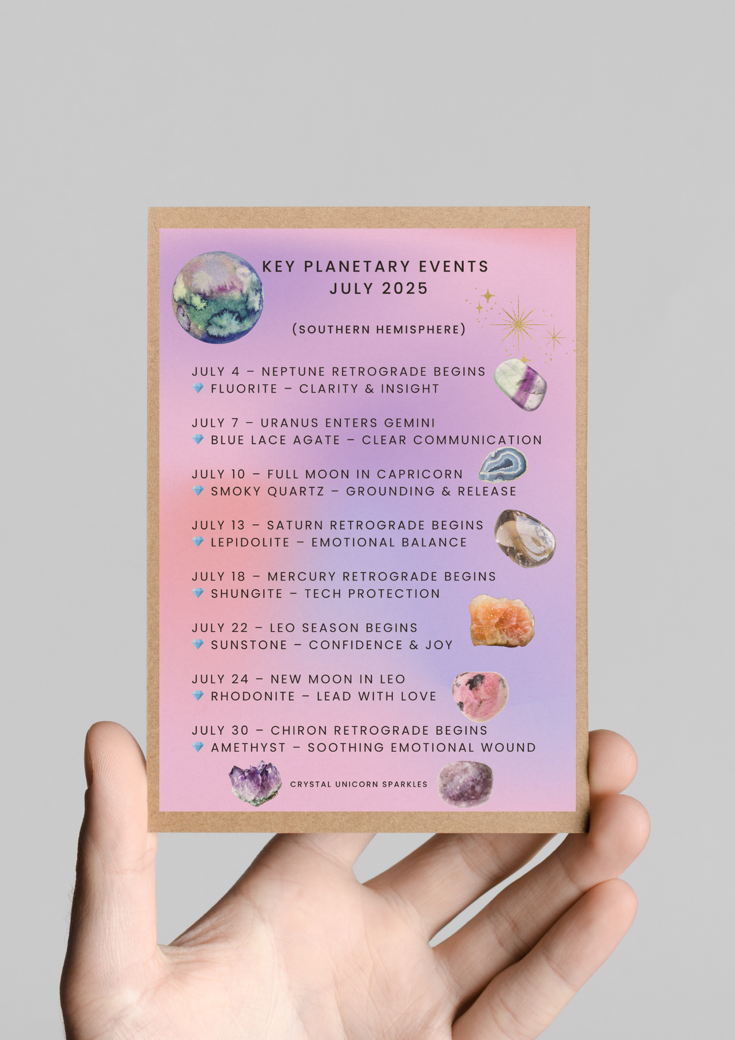 FREE July 2025 Planet & Crystal Poster – Printable Guide
