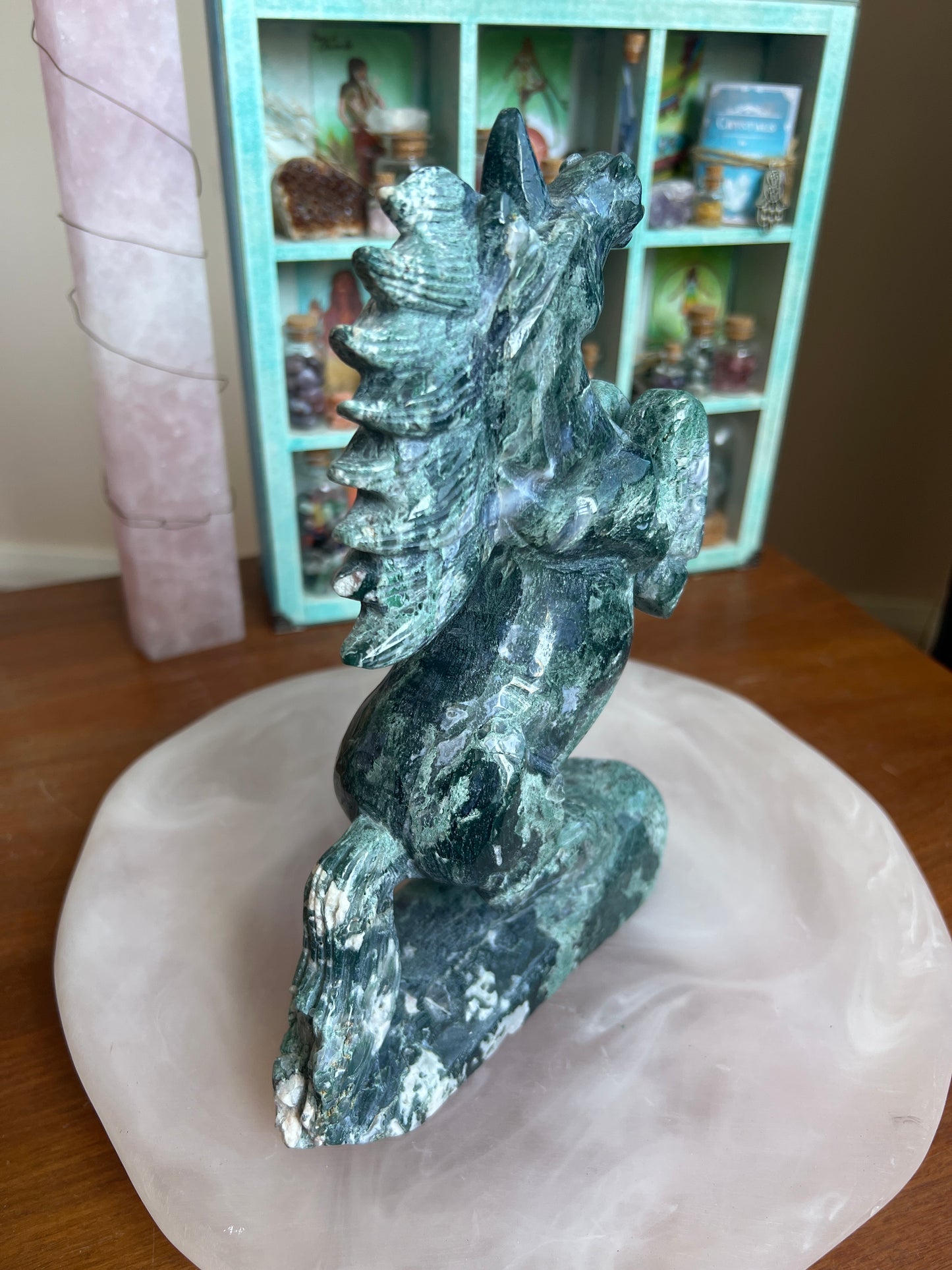 Moss Agate Unicorn Carving