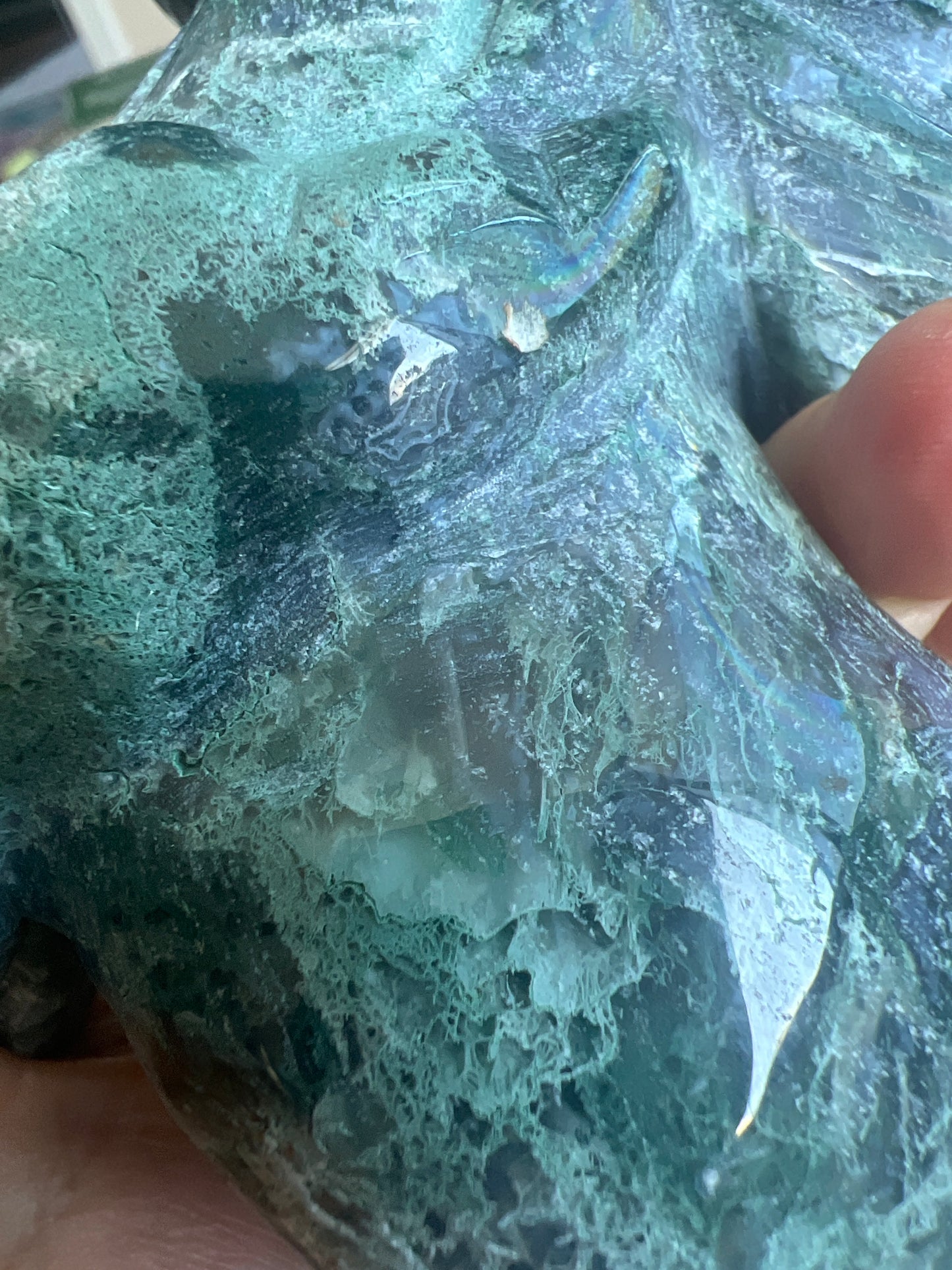 Moss Agate Unicorn Carving