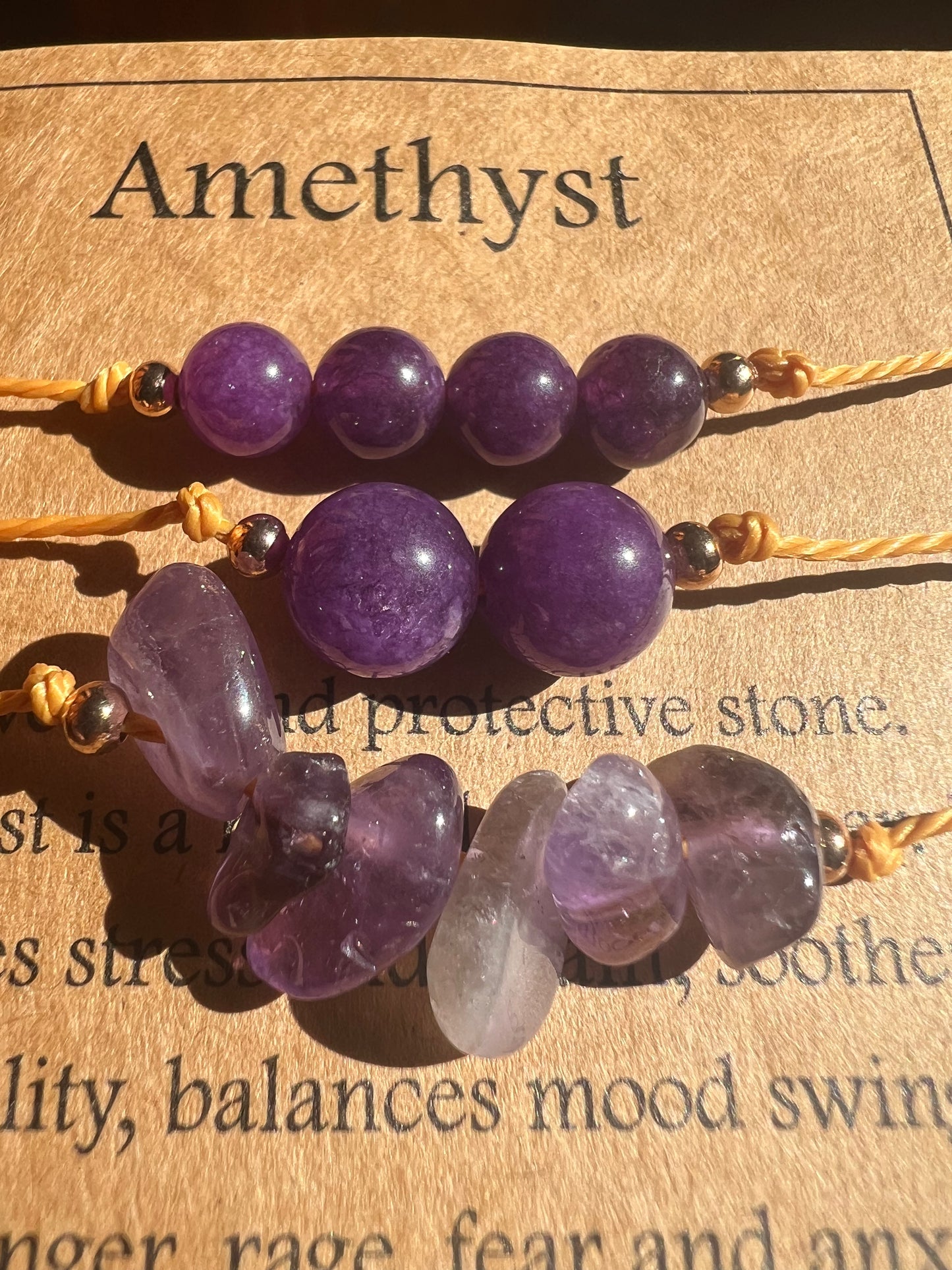 Set of 3 Amethyst Adjustable Bracelets