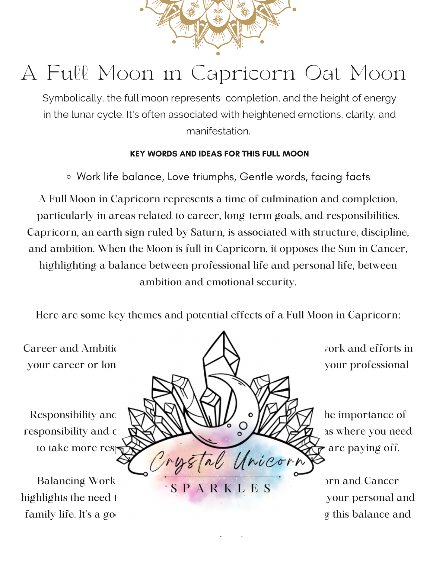 Full Moon in Capricorn Digital Printable Workbook