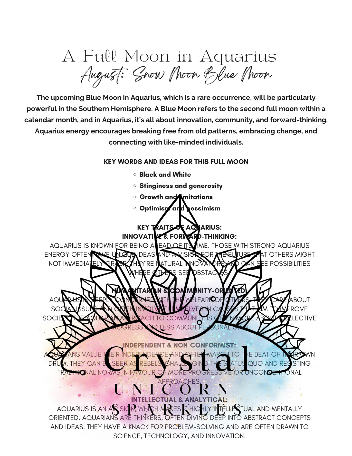Blue Full Moon in Aquarius Digital Ritual Book / Printable Workbook