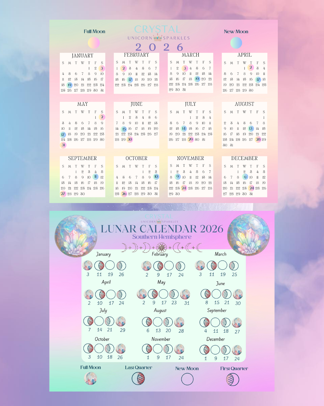 2026 Moon Phases Calendar Bundle (Printable/Digital Download)