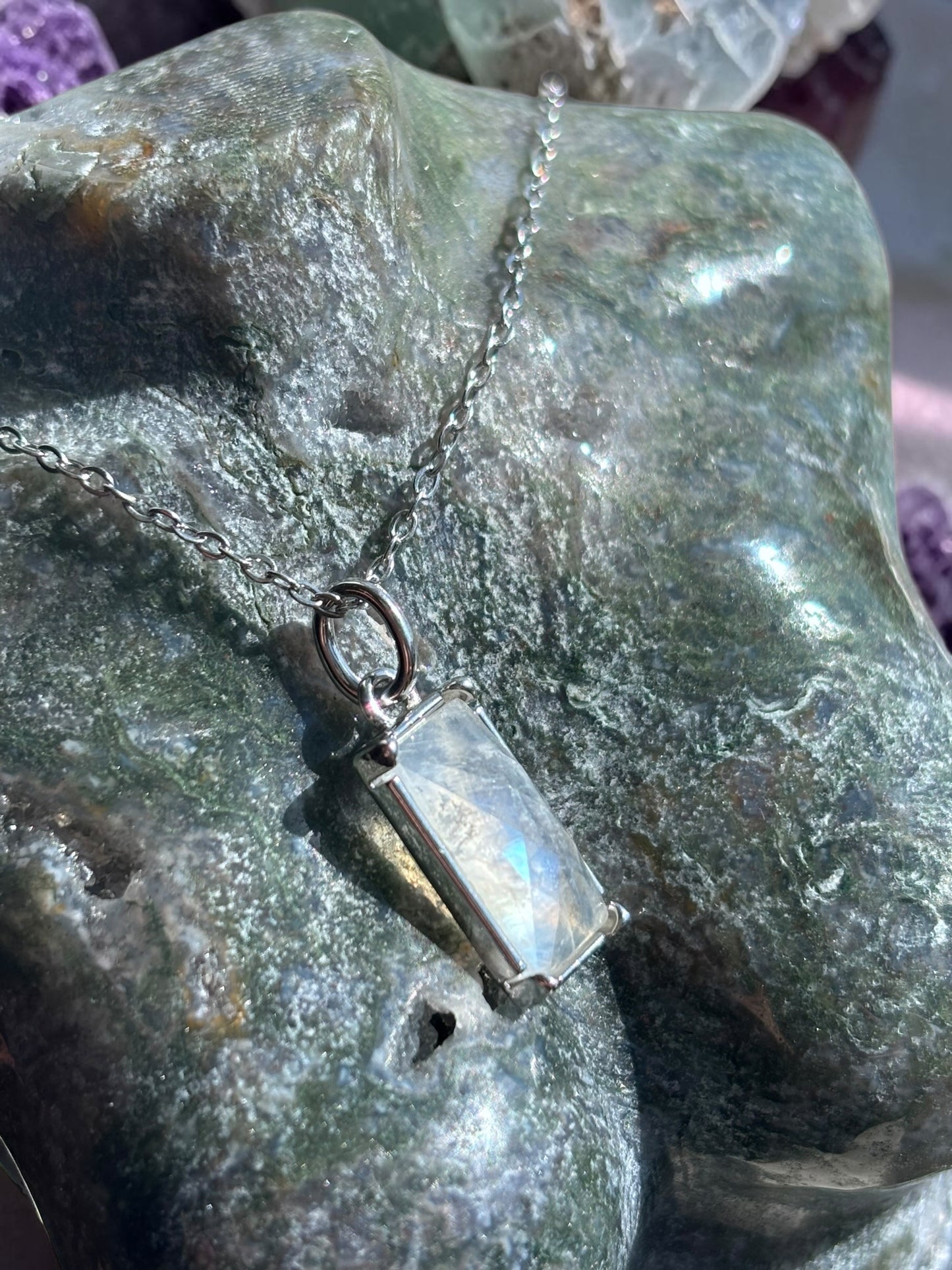 Moon and Back Moonstone Pendant Necklace
