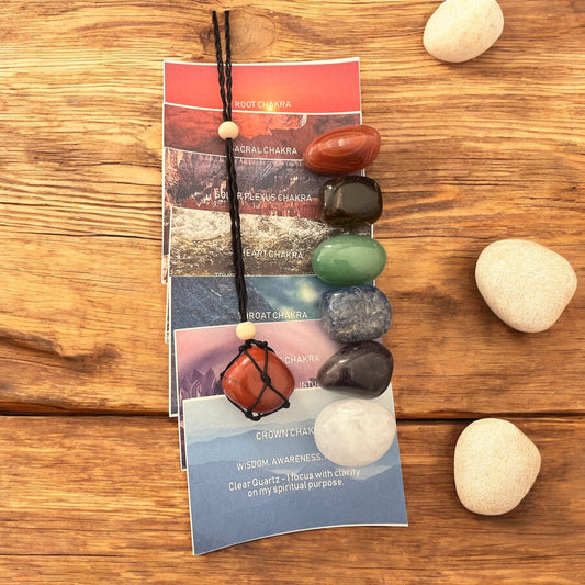 7 Chakra Tumble Set with Interchangeable Macramé Necklace