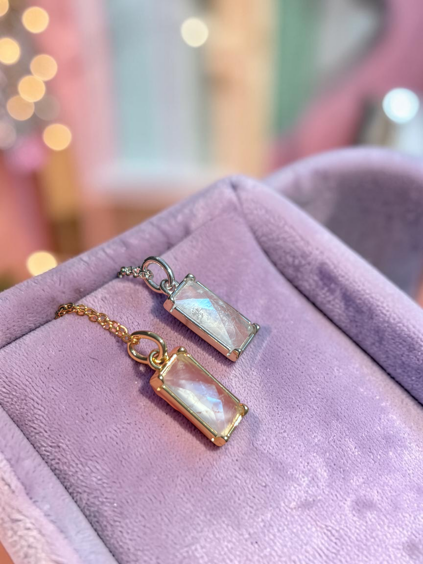 Moon and Back Moonstone Pendant Necklace