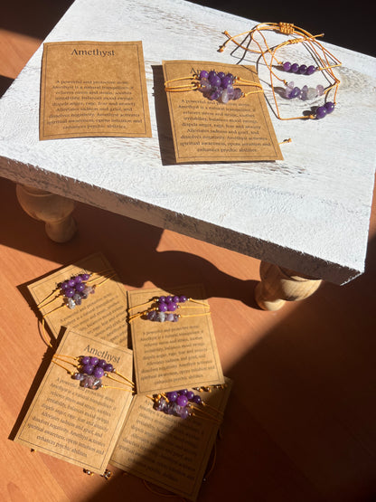 Set of 3 Amethyst Adjustable Bracelets
