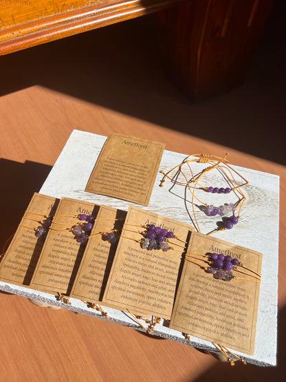 Set of 3 Amethyst Adjustable Bracelets