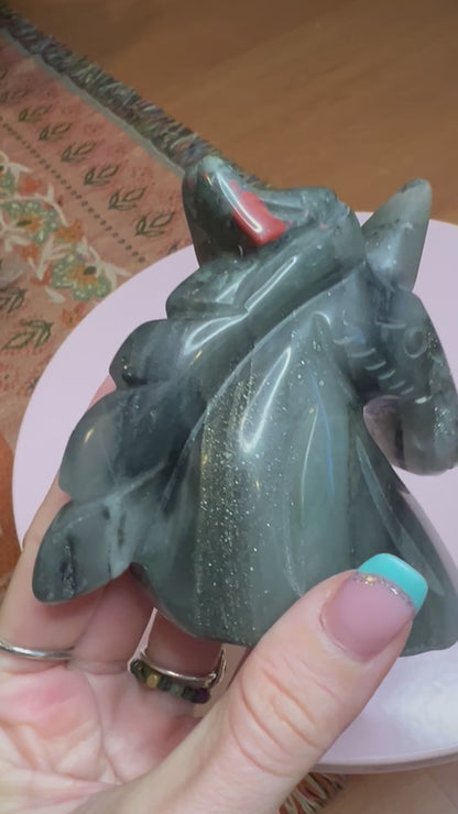 Bloodstone Unicorn Carving